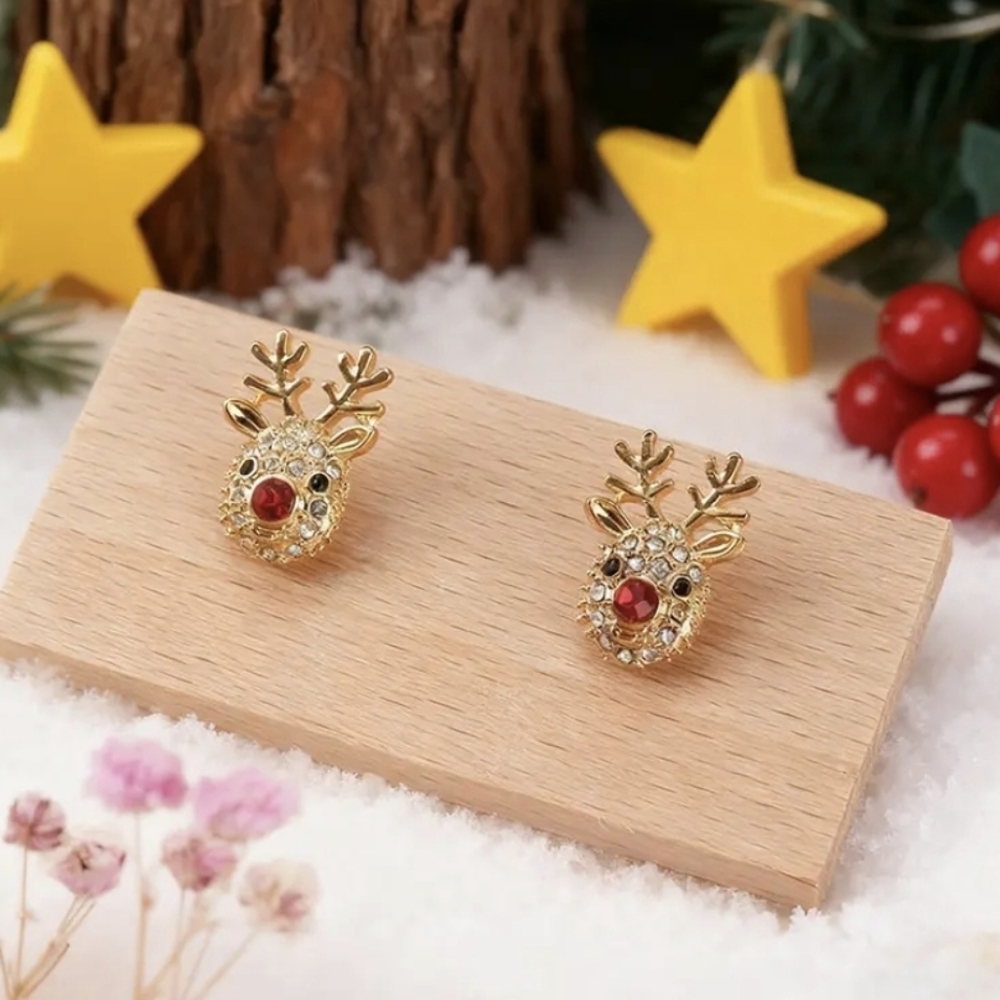 Reindeer Rhinestone Earrings - Picture 7 of 10